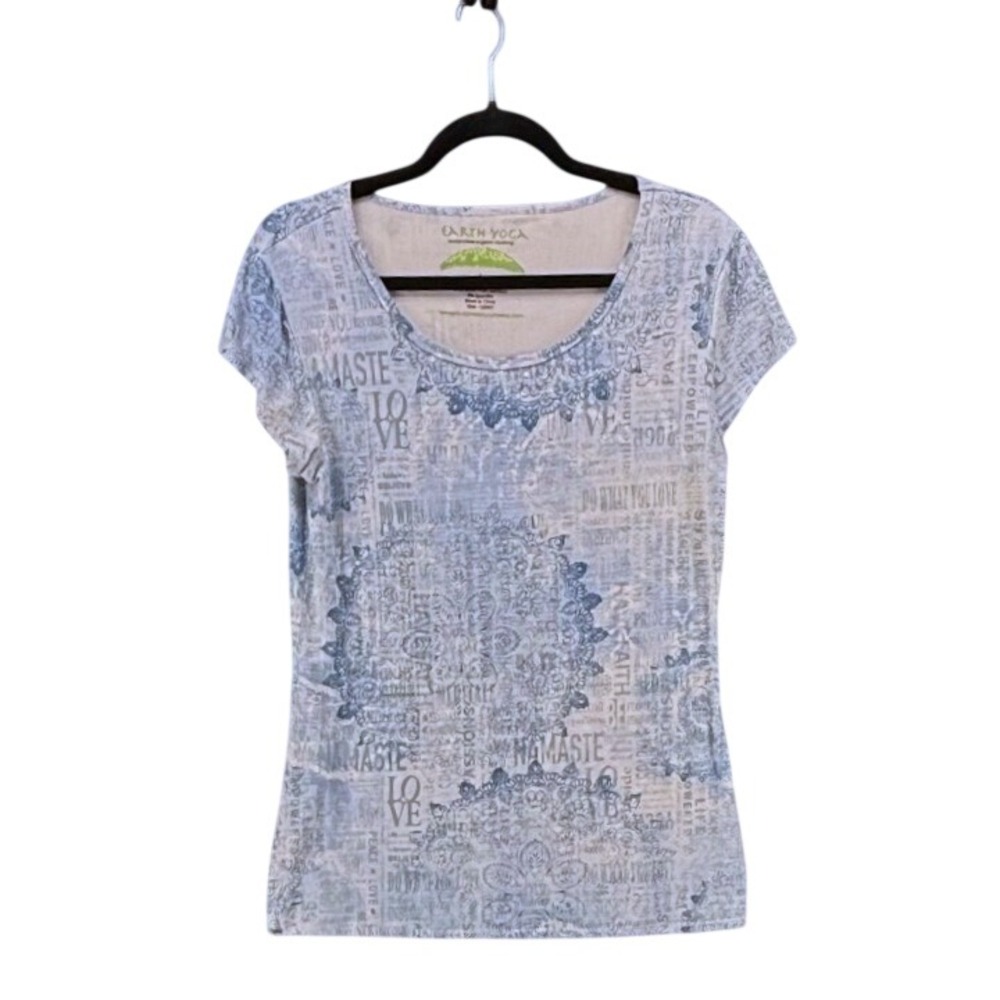 Earth Yoga Womens Shirt Large Bamboo Organic Cotton Boho PIlates Workout Artsy